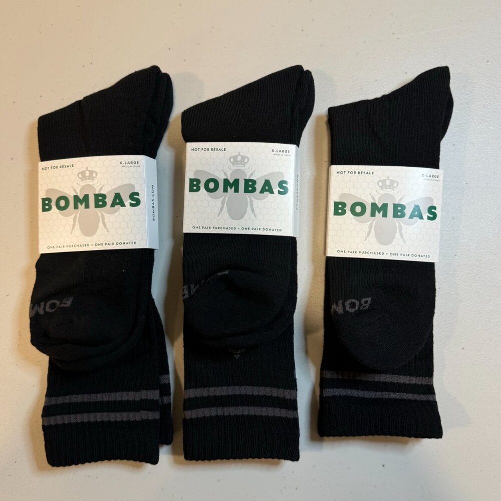 BOMBAS Lot Of 3 Black Honeycomb Arch Antimicrobial High Crew Calf Socks Men's XL